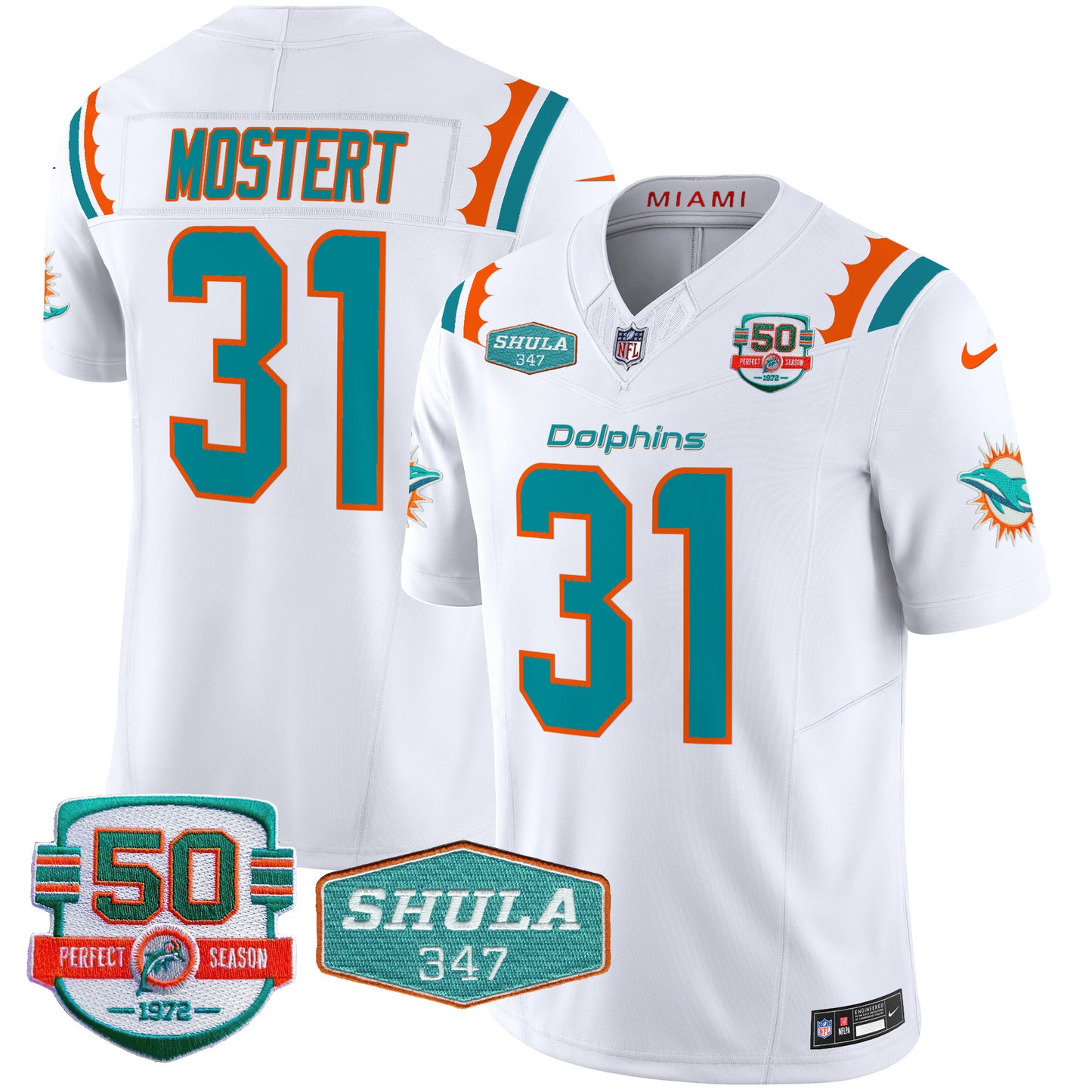 Men's Dolphins 50th & Don Shula 347 Memorial Patch Vapor Limited Jersey - All Stitched