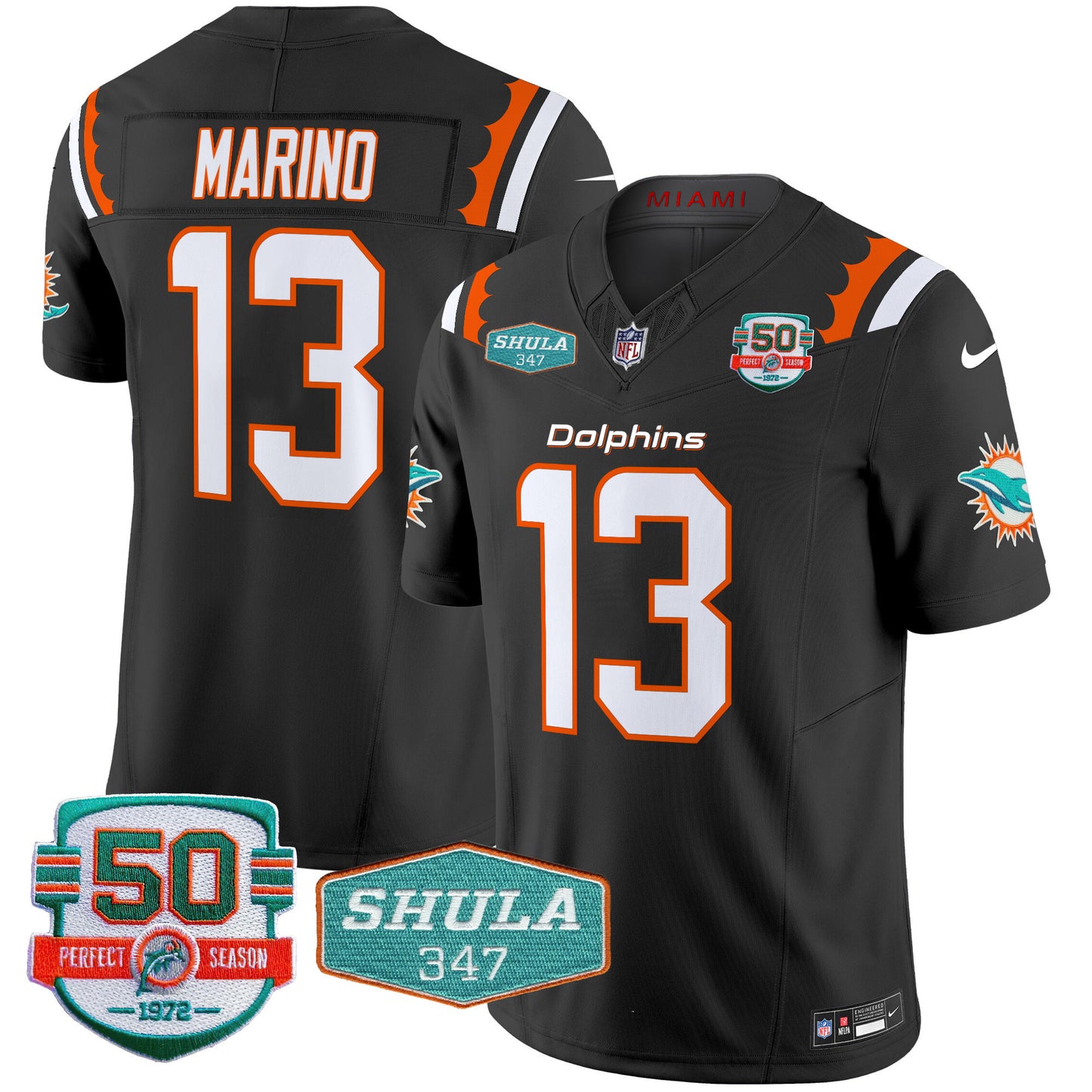 Men's Dolphins 50th & Don Shula 347 Memorial Patch Vapor Limited Jersey - All Stitched