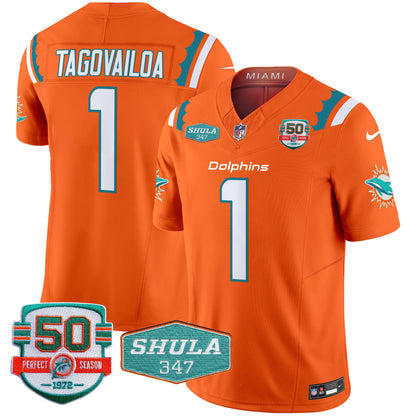 Men's Dolphins 50th & Don Shula 347 Memorial Patch Vapor Limited Jersey - All Stitched