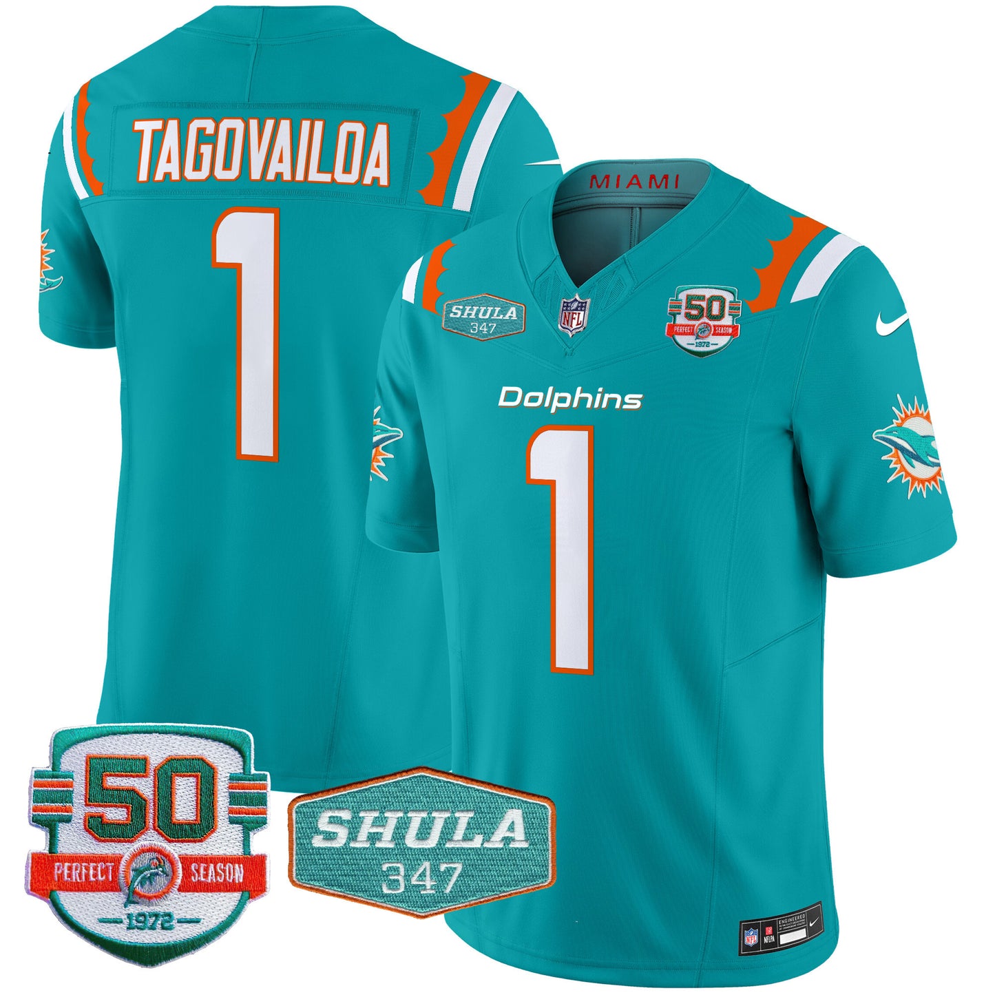 Men's Dolphins 50th & Don Shula 347 Memorial Patch Vapor Limited Jersey - All Stitched