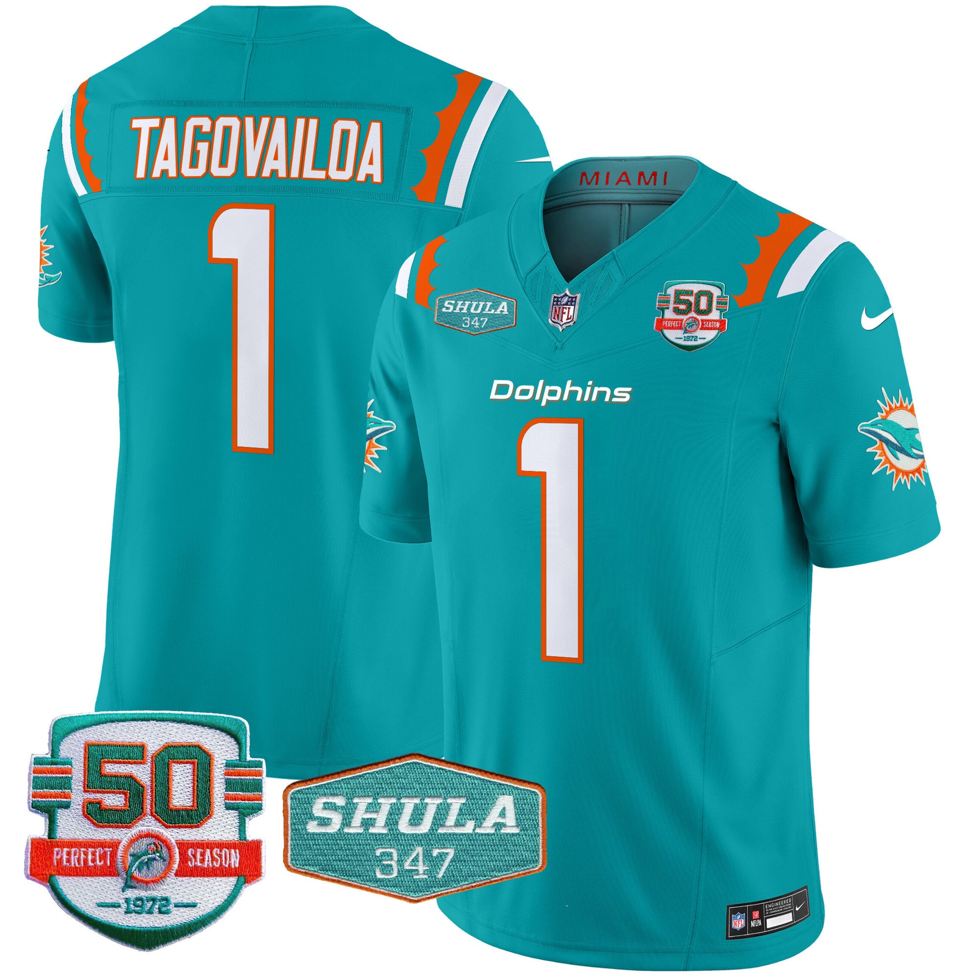 Men's Dolphins 50th & Don Shula 347 Memorial Patch Vapor Limited Jersey - All Stitched