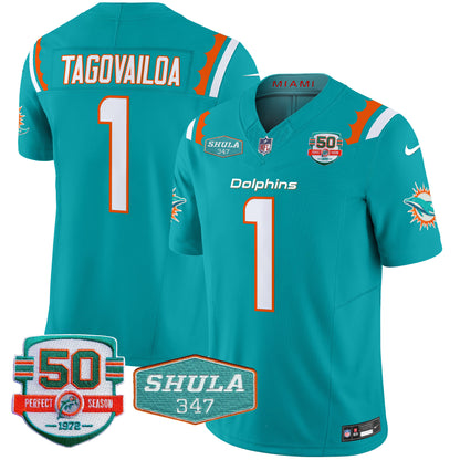 Men's Dolphins 50th & Don Shula 347 Memorial Patch Vapor Limited Jersey - All Stitched