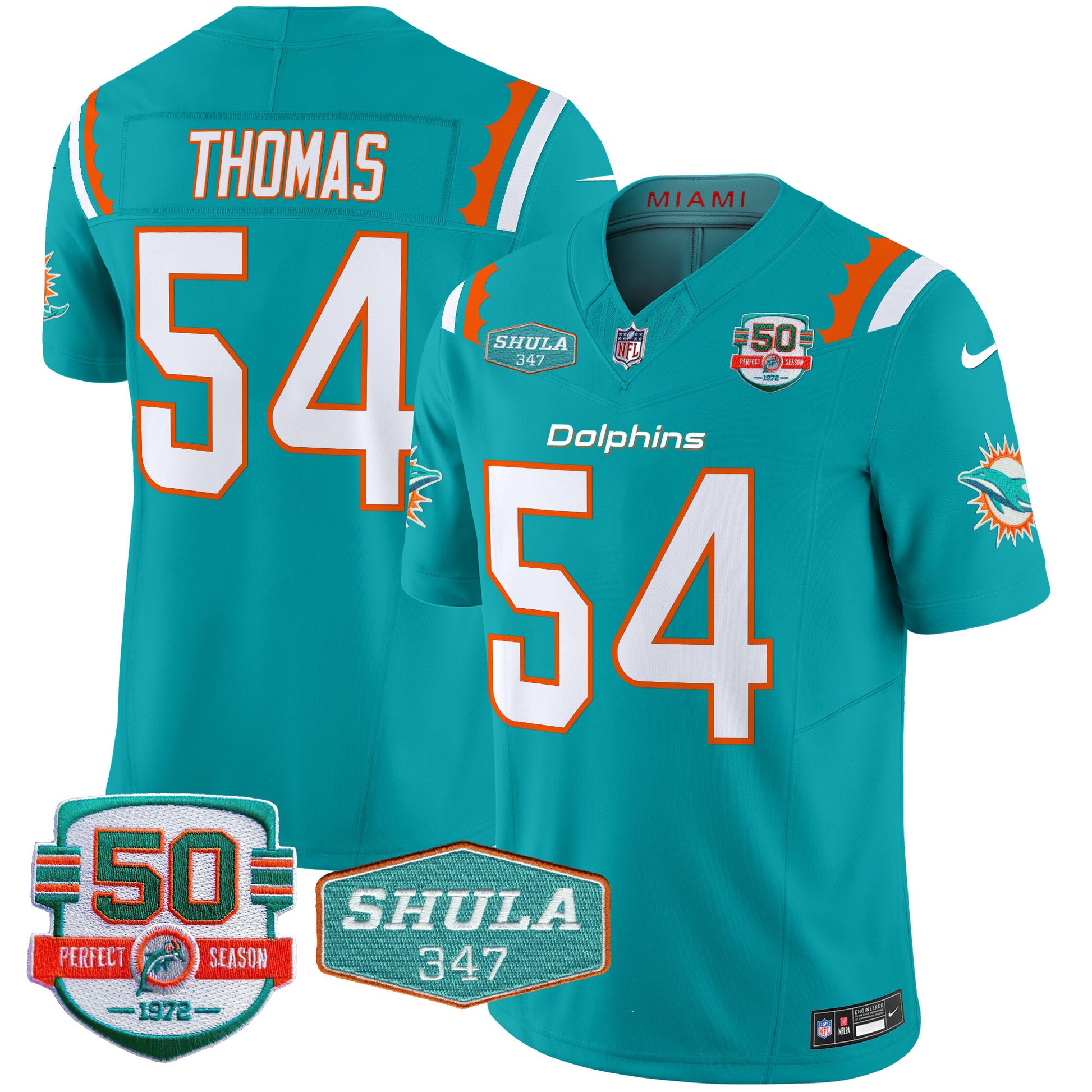 Men's Dolphins 50th & Don Shula 347 Memorial Patch Vapor Limited Jersey - All Stitched