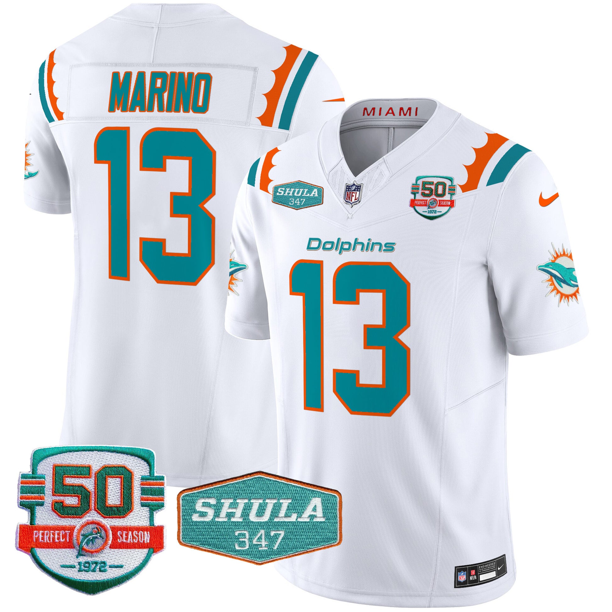 Men's Dolphins 50th & Don Shula 347 Memorial Patch Vapor Limited Jersey - All Stitched