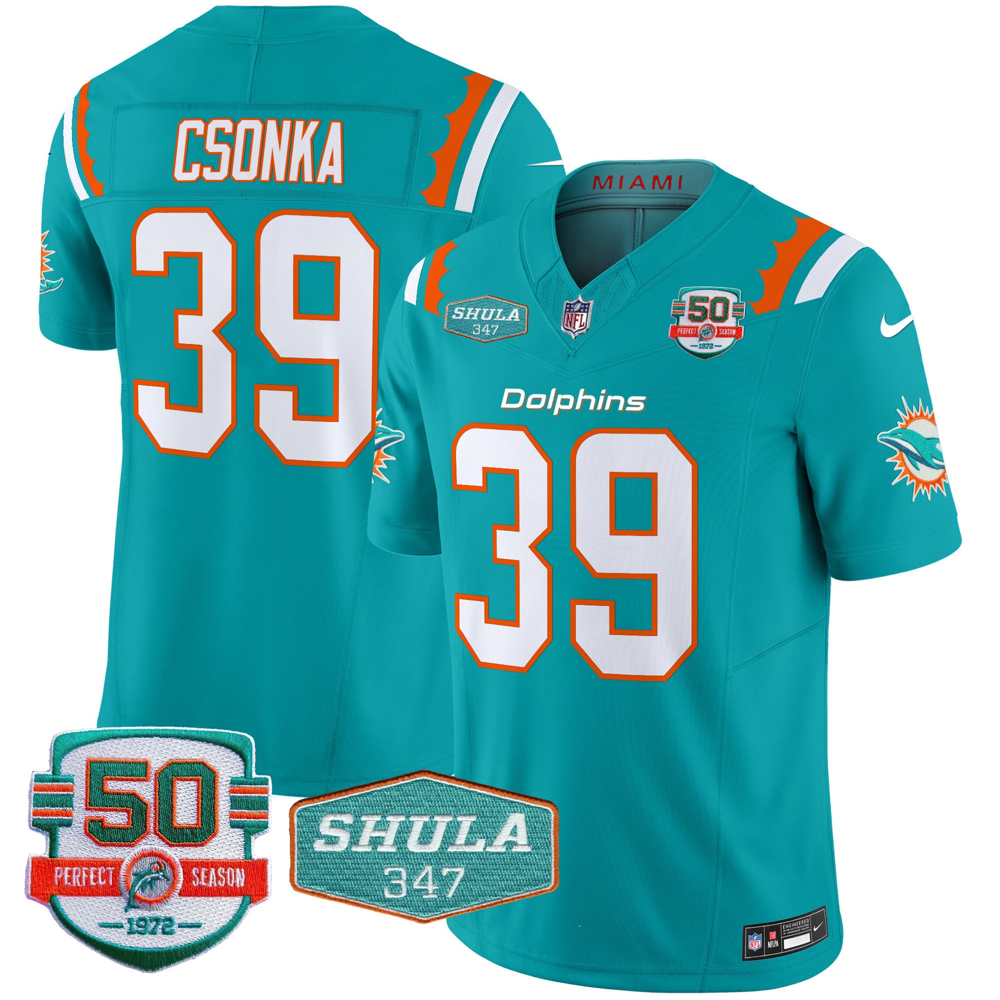 Men's Dolphins 50th & Don Shula 347 Memorial Patch Vapor Limited Jersey - All Stitched
