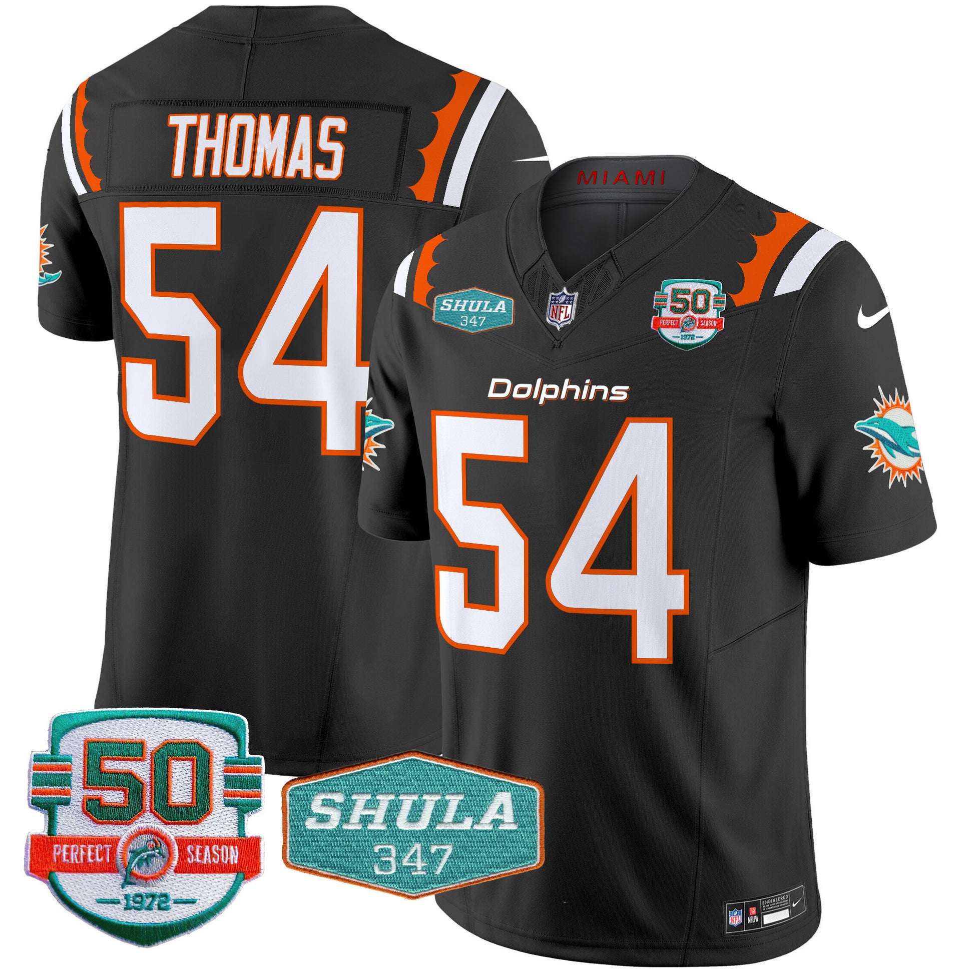 Men's Dolphins 50th & Don Shula 347 Memorial Patch Vapor Limited Jersey - All Stitched