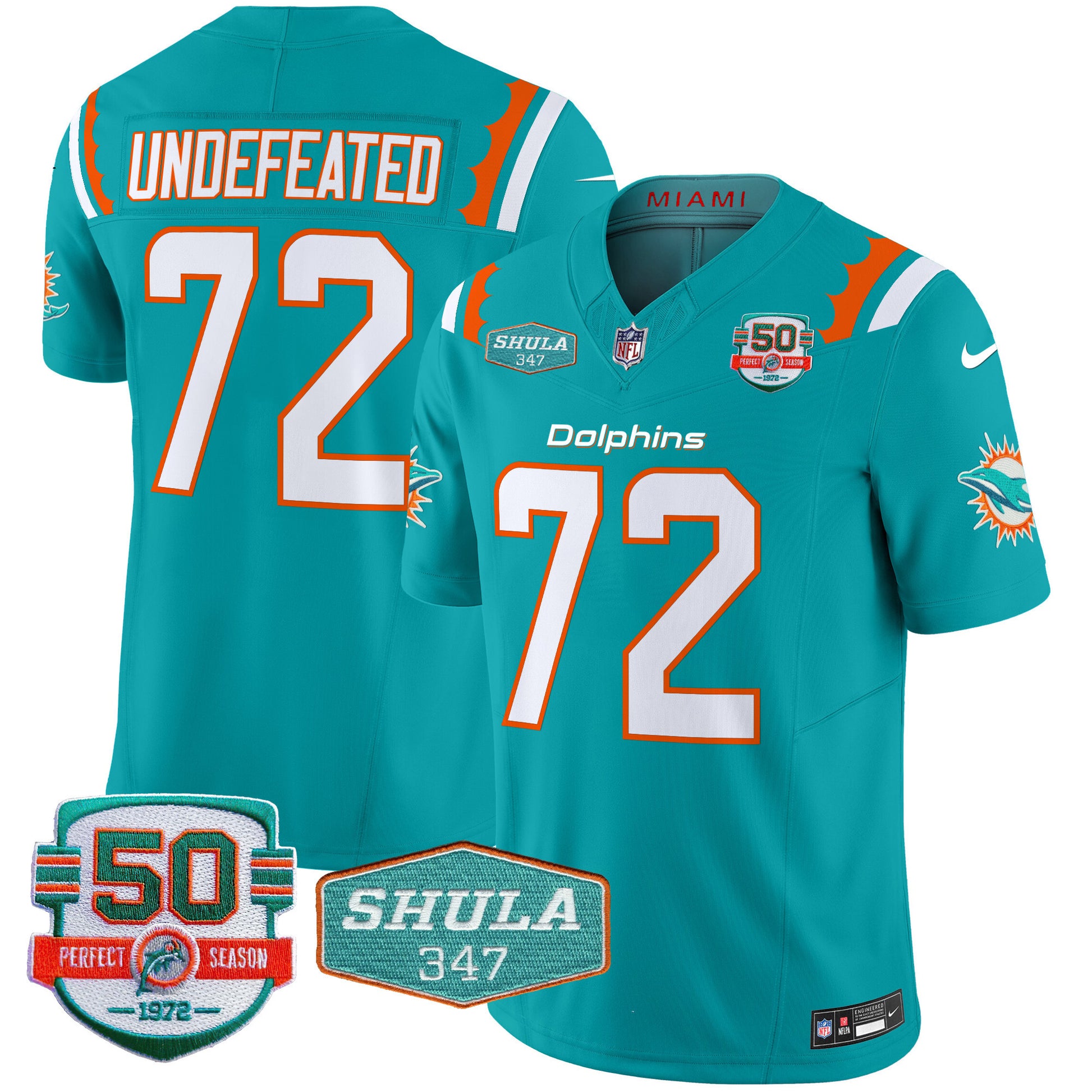 Men's Dolphins 50th & Don Shula 347 Memorial Patch Vapor Limited Jersey - All Stitched