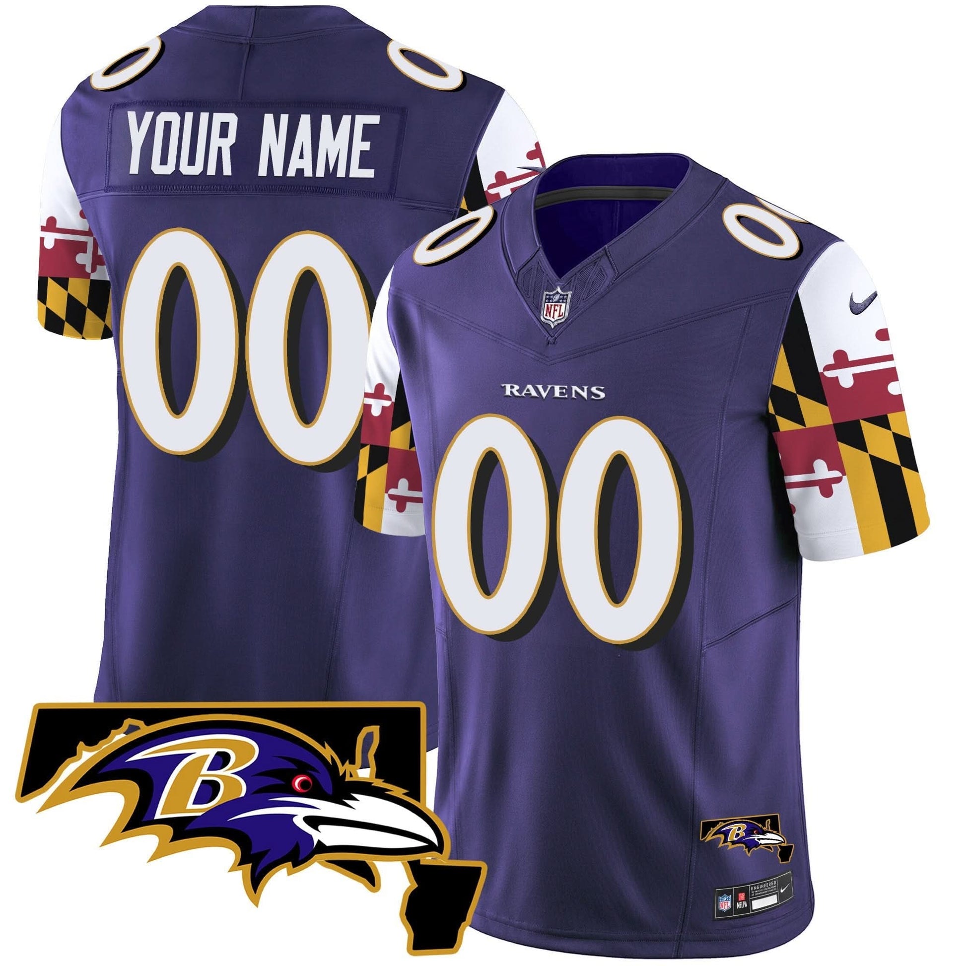 Ravens Maryland Flag Vapor Limited Custom Jersey V2 - All Stitched