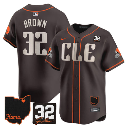 Men's Browns #32 Jim Brown Memorial & Home Patch Vapor Premier Limited Jersey - All Stitched