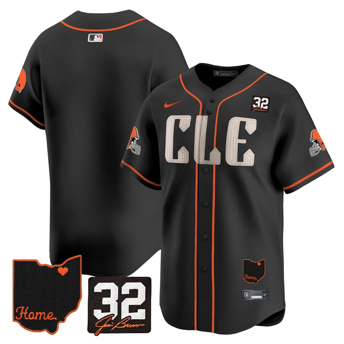 Men's Browns #32 Jim Brown Memorial & Home Patch Vapor Premier Limited Jersey - All Stitched