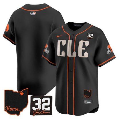 Men's Browns #32 Jim Brown Memorial & Home Patch Vapor Premier Limited Jersey - All Stitched