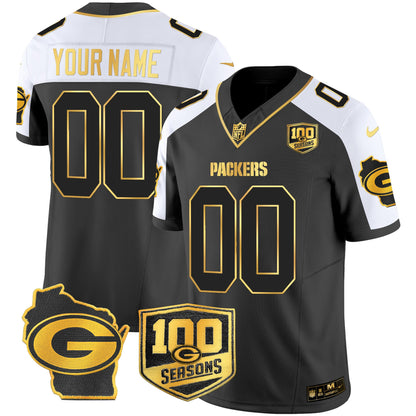 Green Bay Packers 100th Season & Home Patch Gold Vapor Limited Custom Jersey – All Stitched