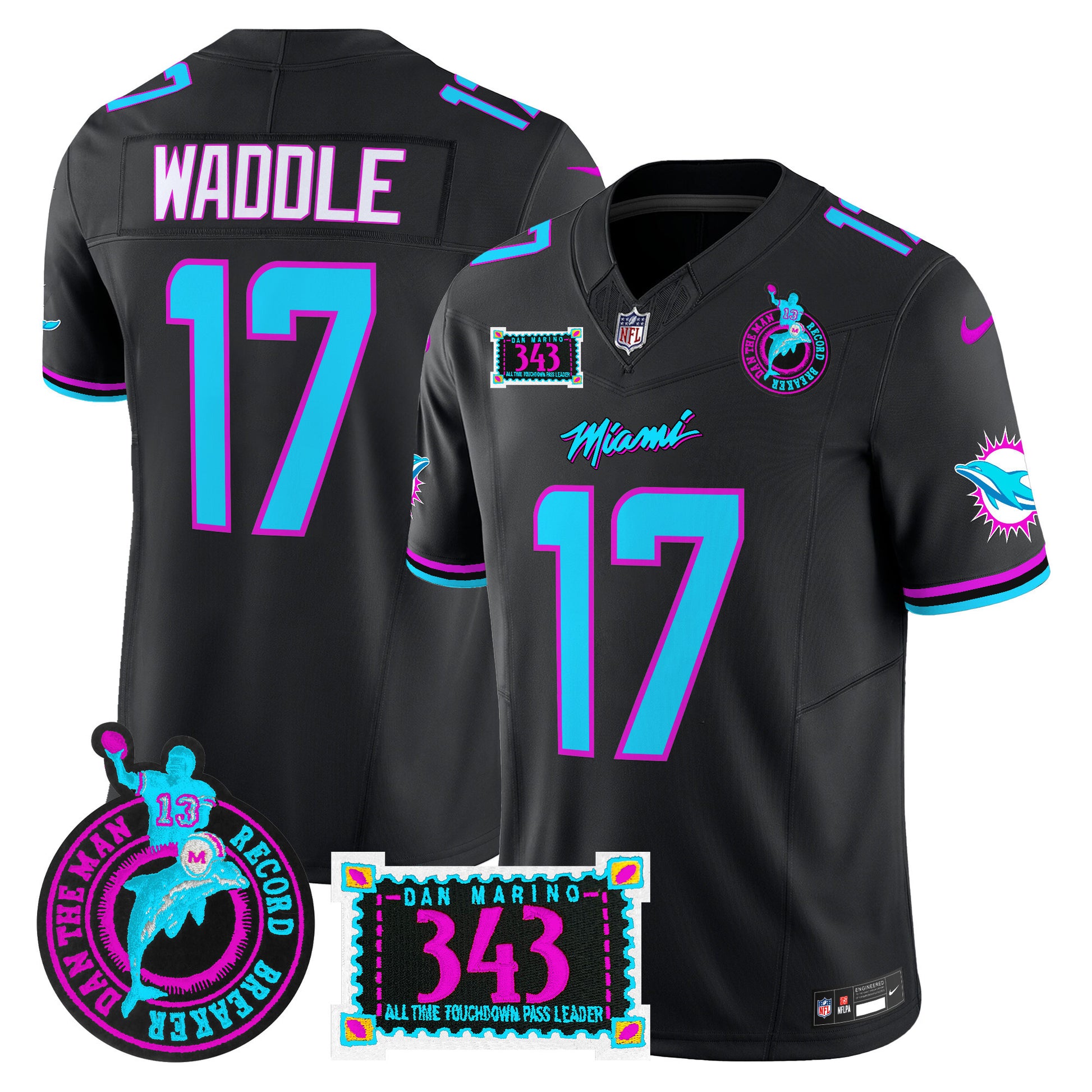 Men's Dolphins "Dan the Man Record Breaker" Patch Vapor Limited Jersey - All Stitched