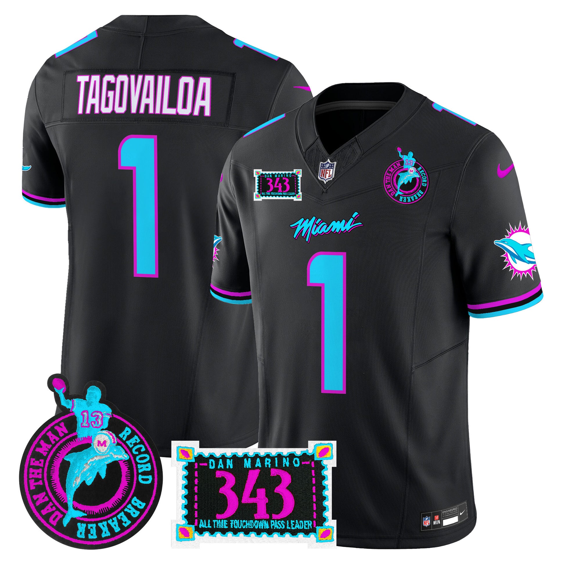 Men's Dolphins "Dan the Man Record Breaker" Patch Vapor Limited Jersey - All Stitched