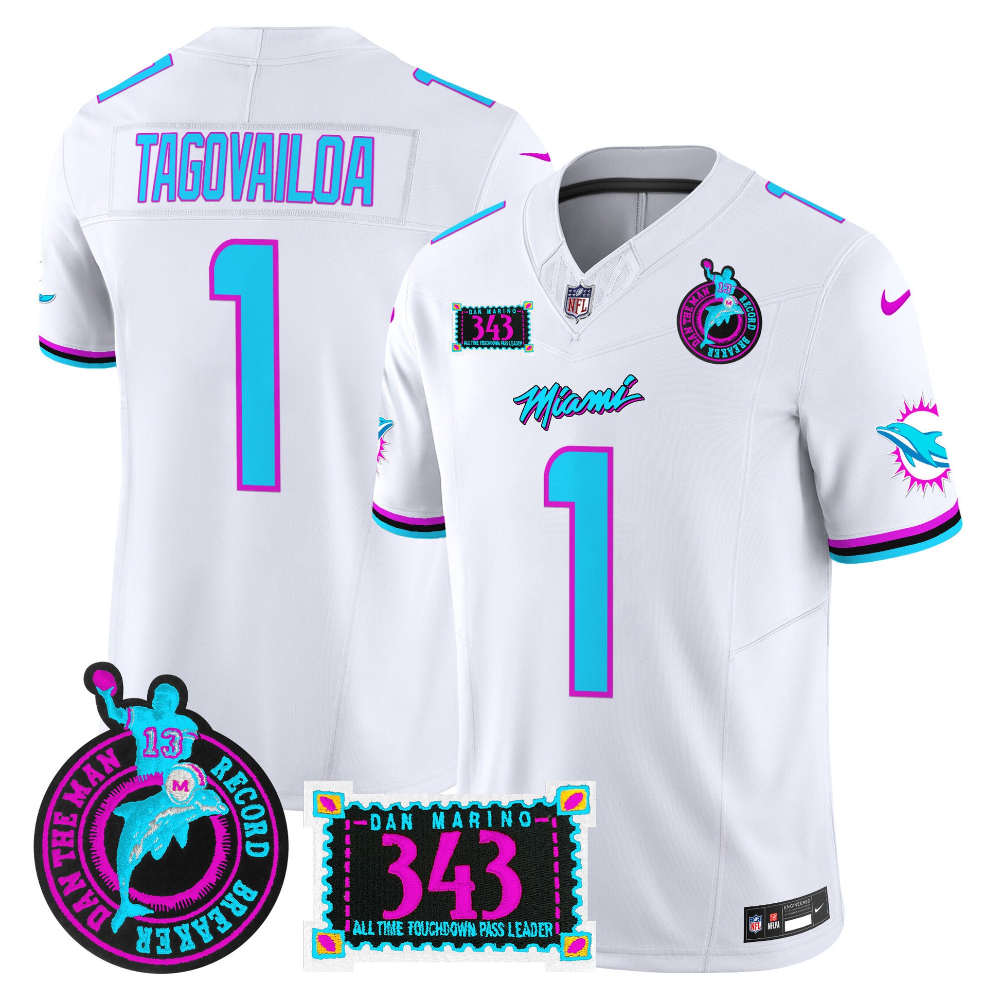 Men's Dolphins "Dan the Man Record Breaker" Patch Vapor Limited Jersey - All Stitched