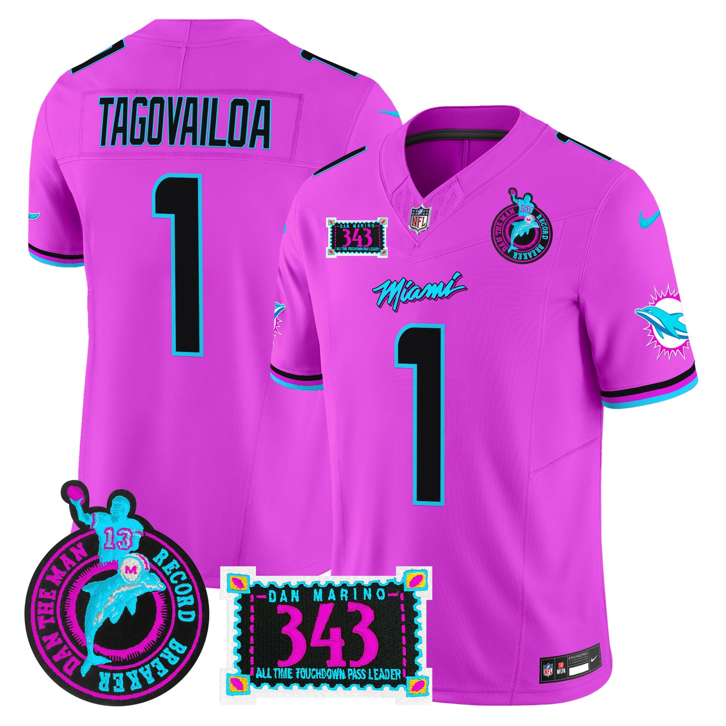 Men's Dolphins "Dan the Man Record Breaker" Patch Vapor Limited Jersey - All Stitched