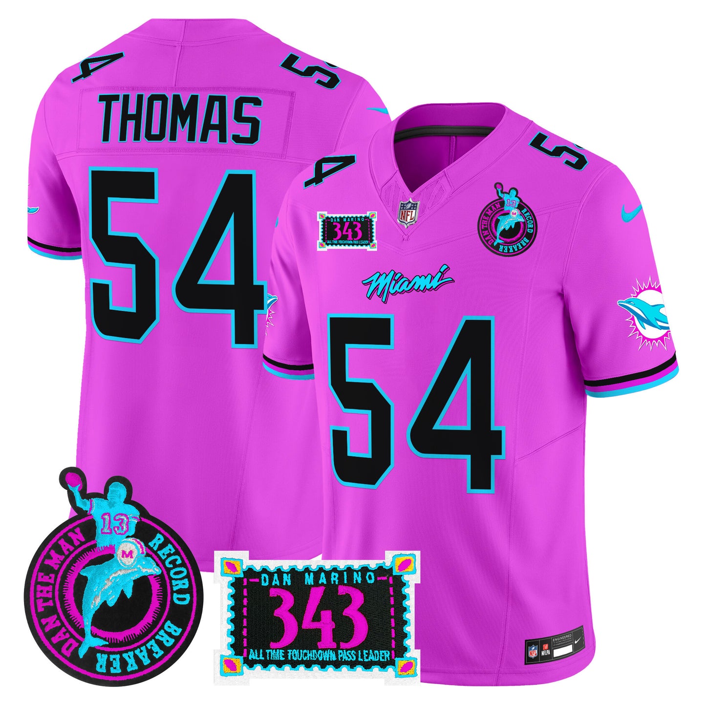 Men's Dolphins "Dan the Man Record Breaker" Patch Vapor Limited Jersey - All Stitched