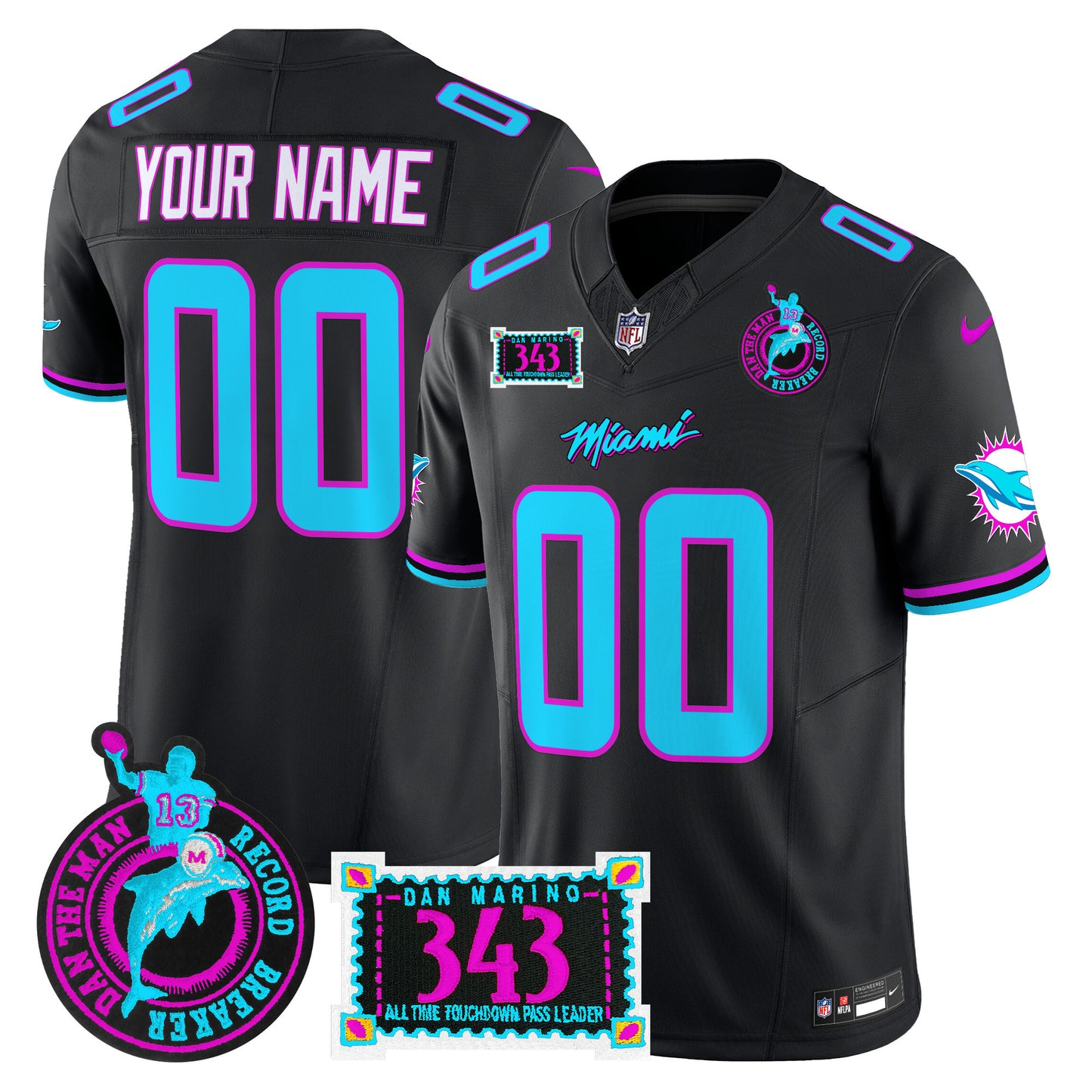 Dolphins "Dan the Man Record Breaker" Patch Vapor Limited Custom Jersey - All Stitched
