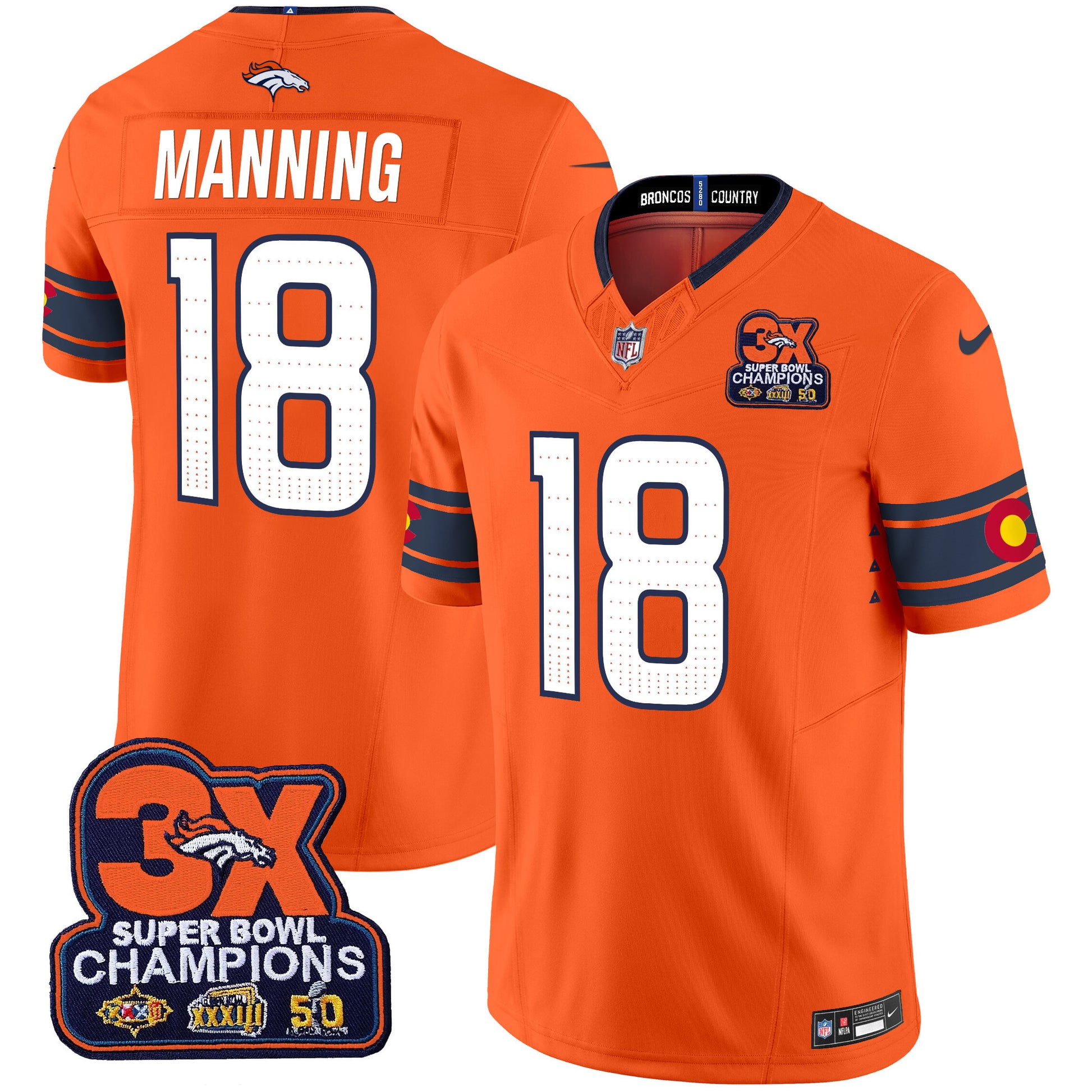 Men's Denver Broncos 3x Patch "Colorado Flag" Vapor Limited Jersey - All Stitched