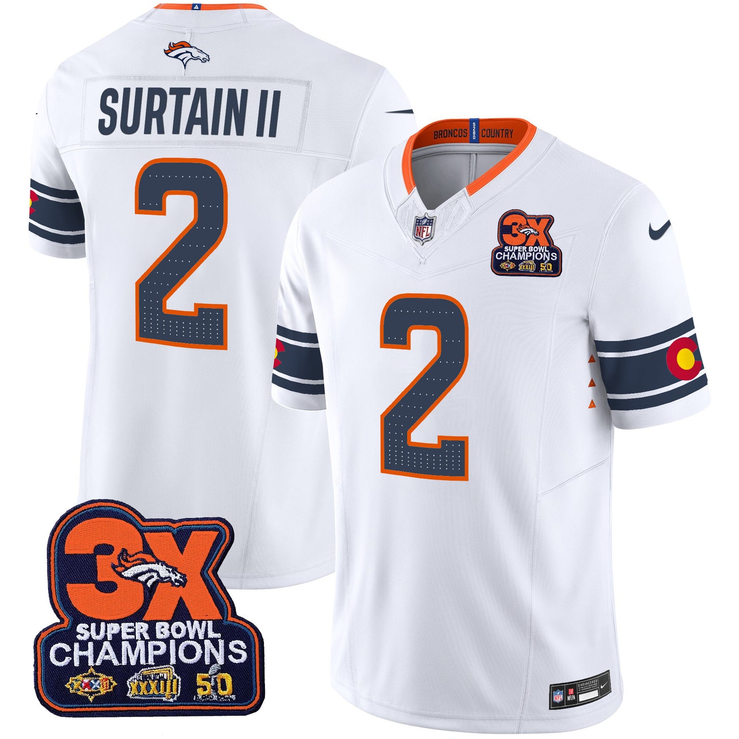 Men's Denver Broncos 3x Patch "Colorado Flag" Vapor Limited Jersey - All Stitched