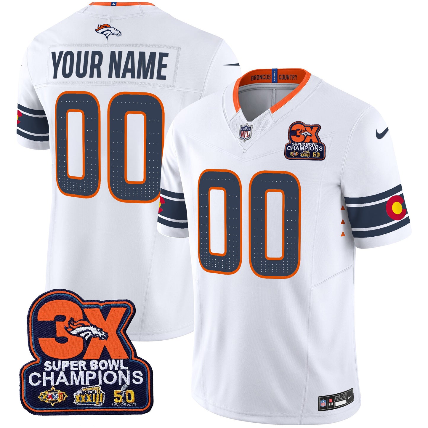 Denver Broncos 3x Patch "Colorado Flag" Vapor Limited Custom Jersey - All Stitched