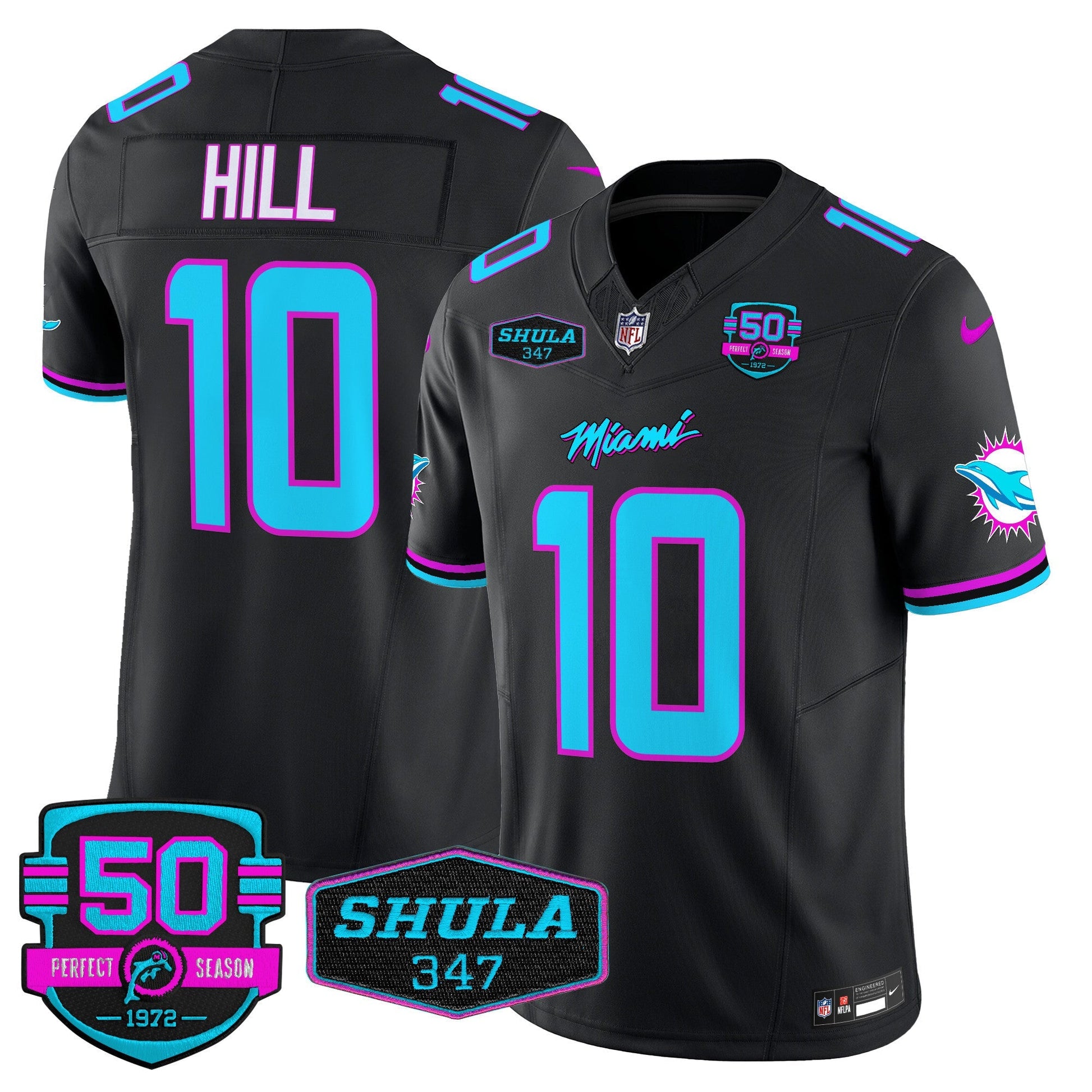 Dolphins "Miami Vice" Shula 347 & 50th Perfect Season Patch Vapor Limited Jersey  - All Stitched
