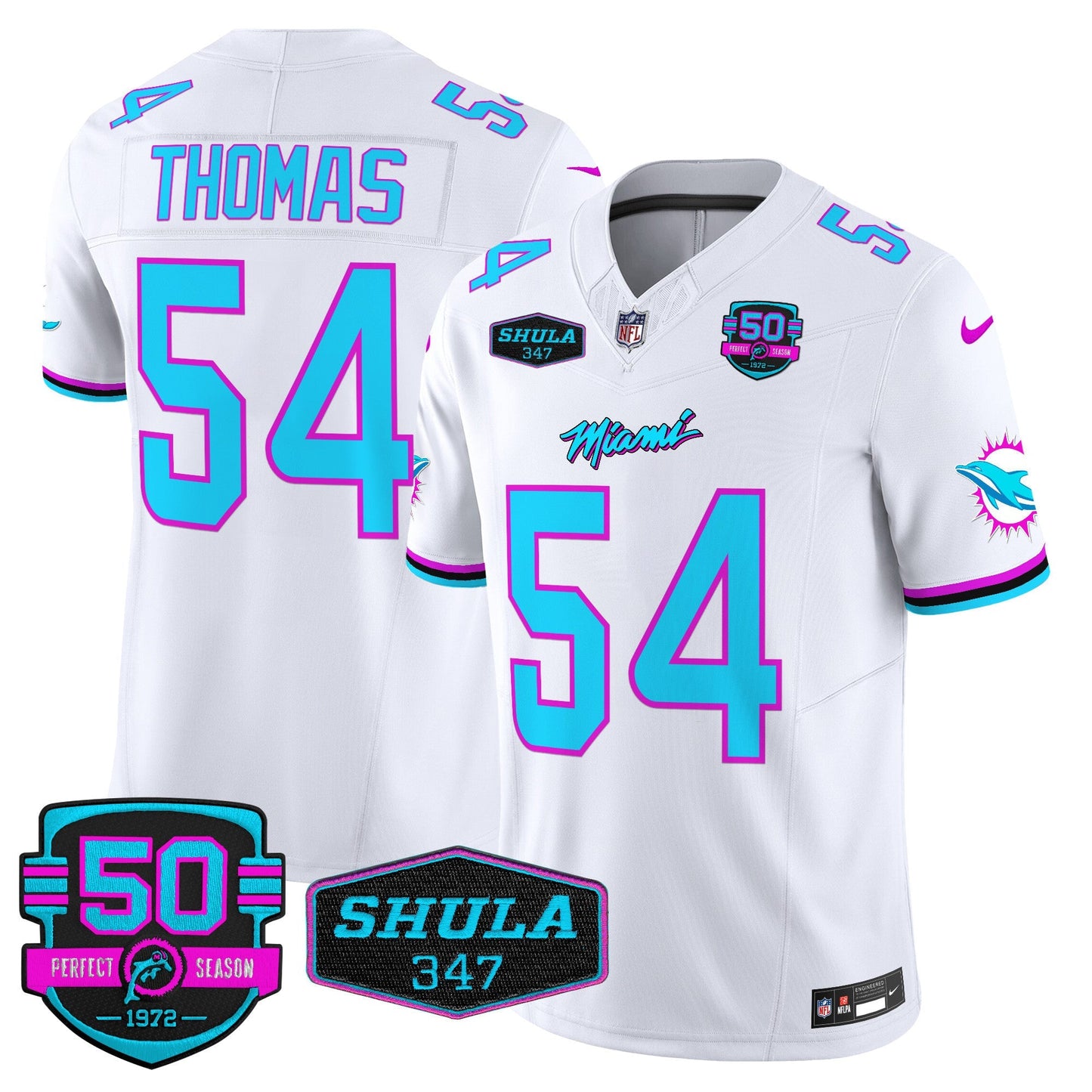 Dolphins "Miami Vice" Shula 347 & 50th Perfect Season Patch Vapor Limited Jersey  - All Stitched