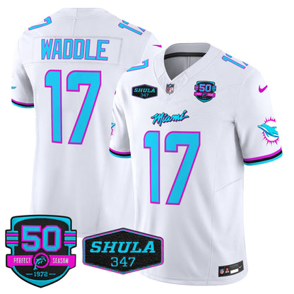Dolphins "Miami Vice" Shula 347 & 50th Perfect Season Patch Vapor Limited Jersey  - All Stitched