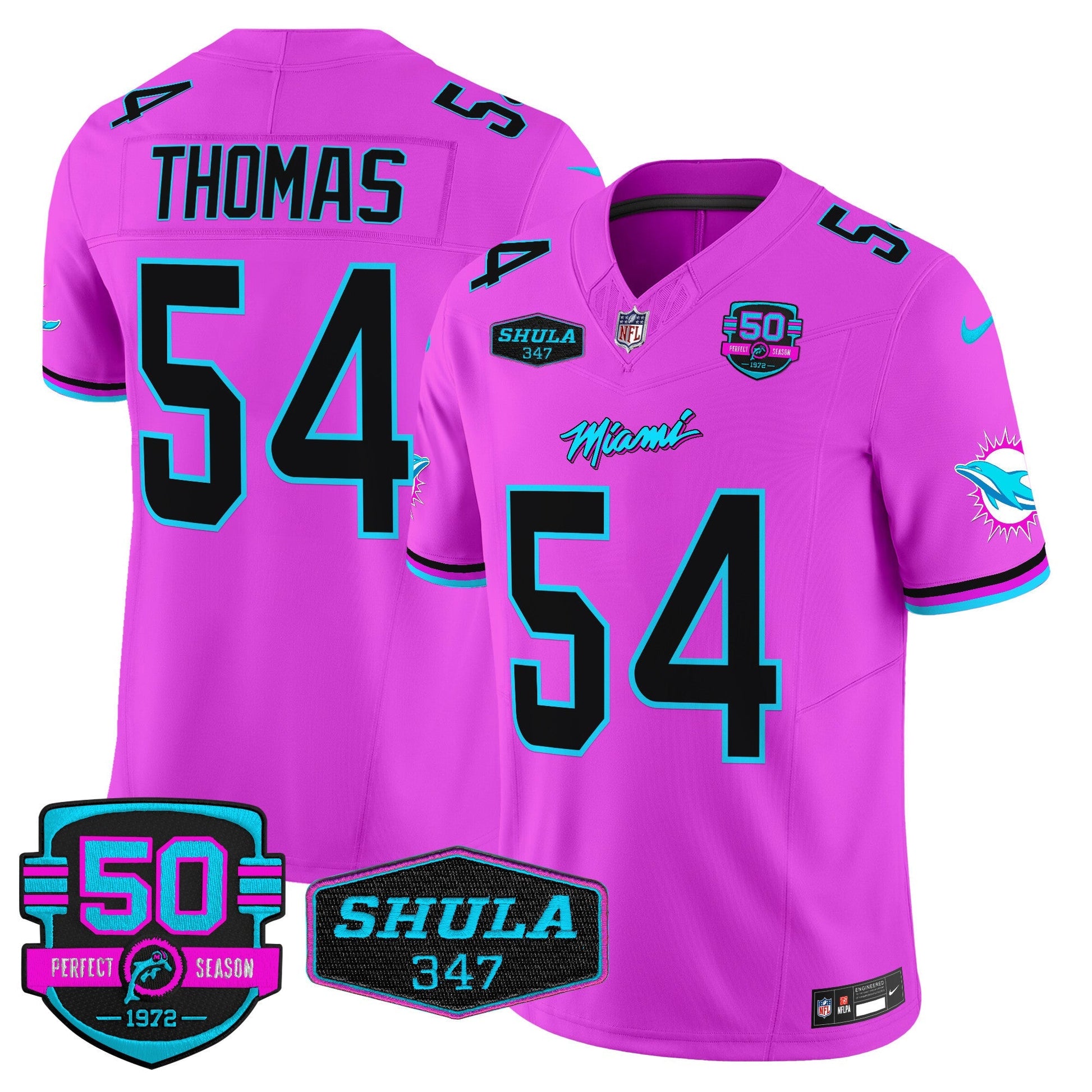 Dolphins "Miami Vice" Shula 347 & 50th Perfect Season Patch Vapor Limited Jersey  - All Stitched