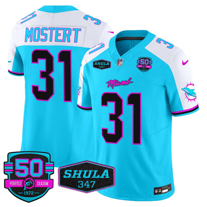 Dolphins "Miami Vice" Shula 347 & 50th Perfect Season Patch Vapor Limited Jersey  - All Stitched