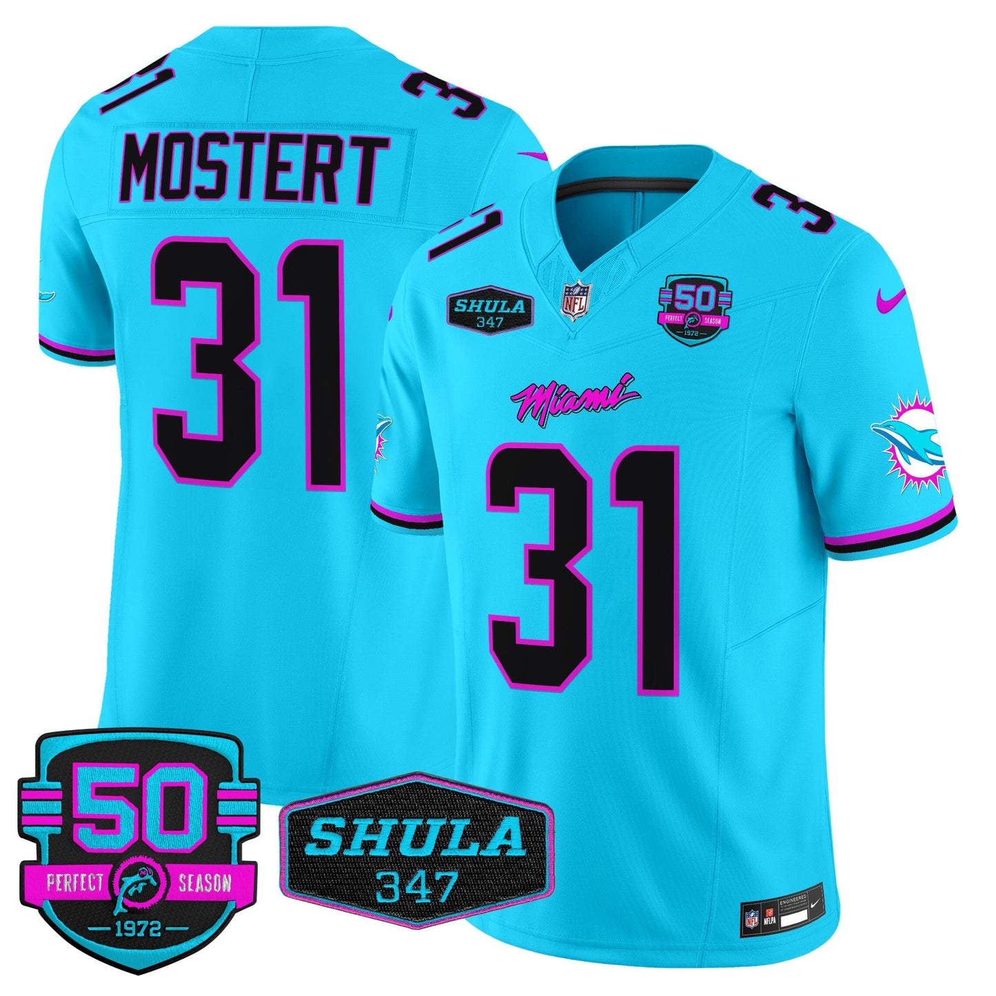 Dolphins "Miami Vice" Shula 347 & 50th Perfect Season Patch Vapor Limited Jersey  - All Stitched