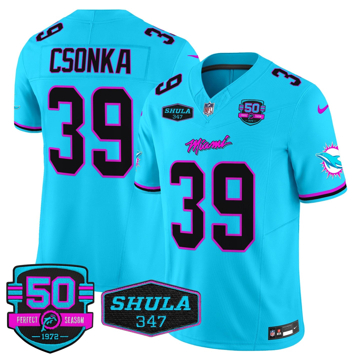 Dolphins "Miami Vice" Shula 347 & 50th Perfect Season Patch Vapor Limited Jersey  - All Stitched