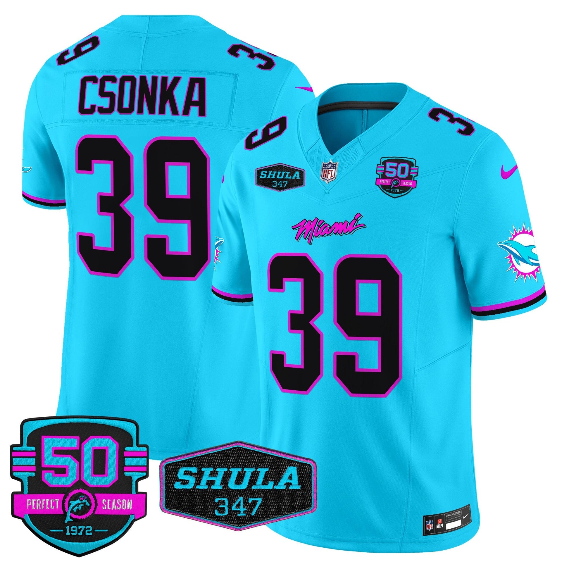 Dolphins "Miami Vice" Shula 347 & 50th Perfect Season Patch Vapor Limited Jersey  - All Stitched