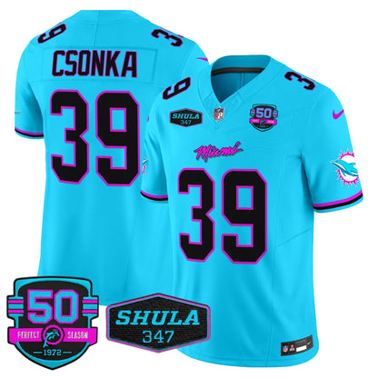 Dolphins "Miami Vice" Shula 347 & 50th Perfect Season Patch Vapor Limited Jersey  - All Stitched