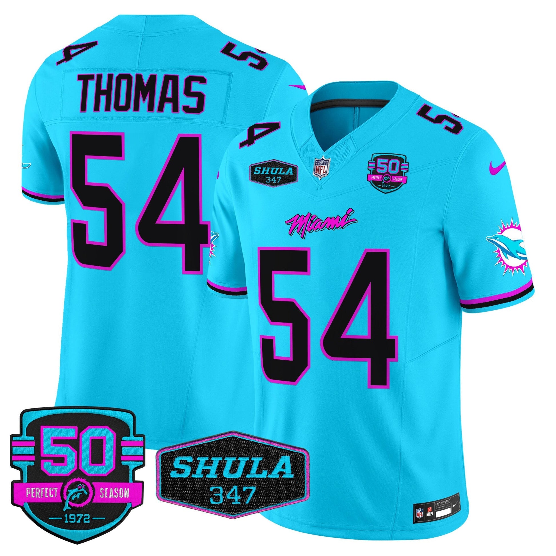 Dolphins "Miami Vice" Shula 347 & 50th Perfect Season Patch Vapor Limited Jersey  - All Stitched