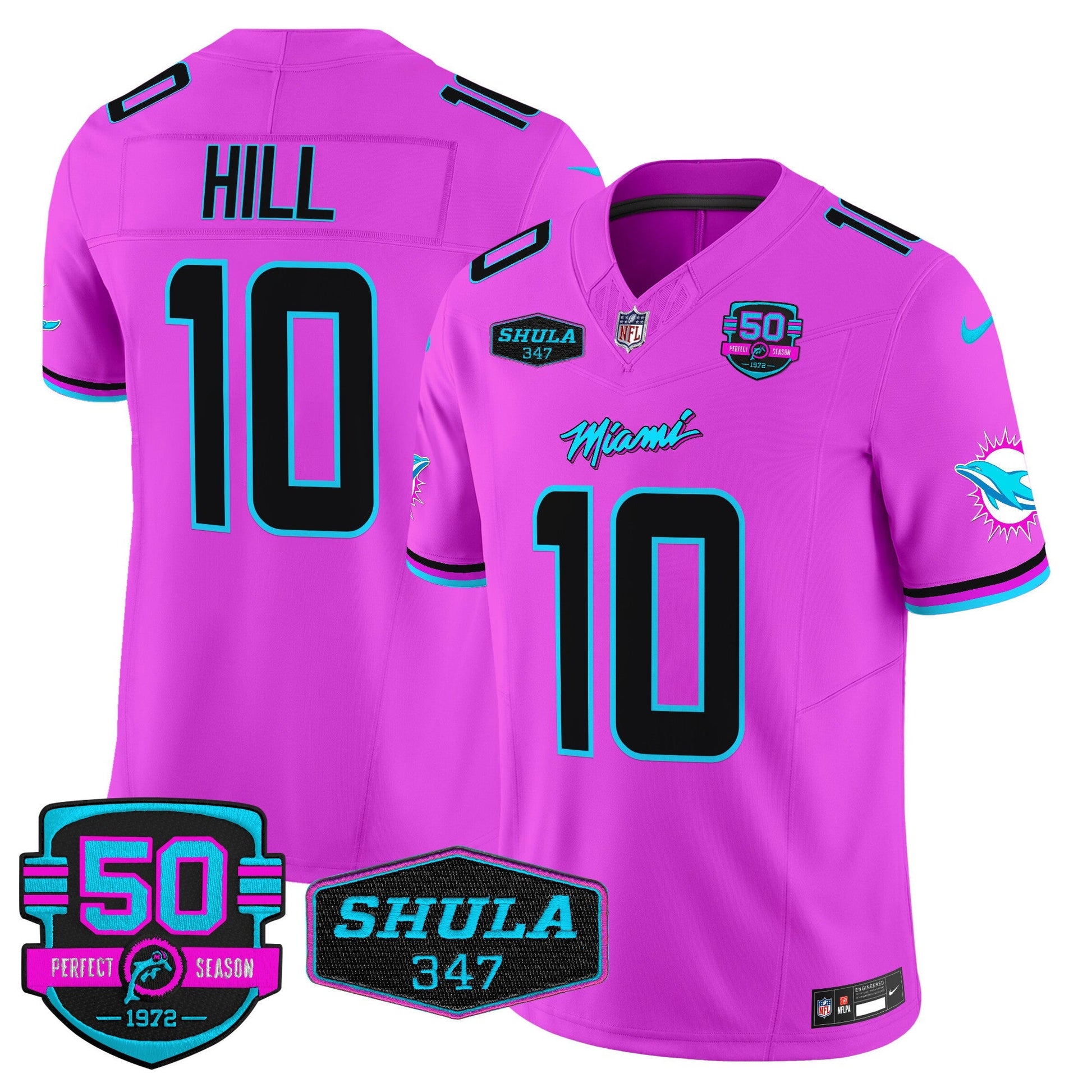 Dolphins "Miami Vice" Shula 347 & 50th Perfect Season Patch Vapor Limited Jersey  - All Stitched