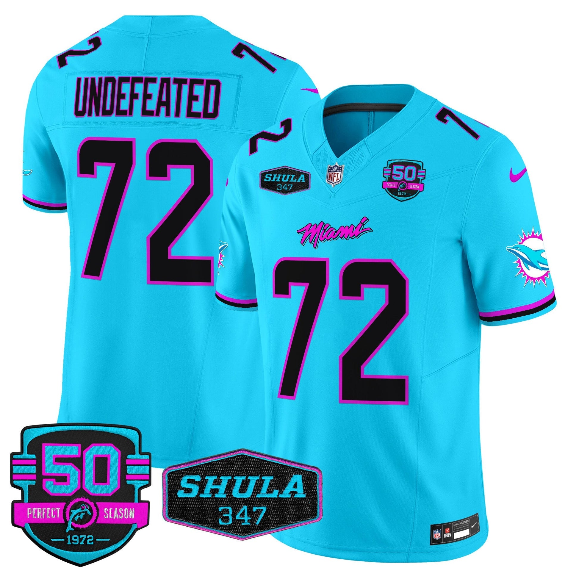 Dolphins "Miami Vice" Shula 347 & 50th Perfect Season Patch Vapor Limited Jersey  - All Stitched