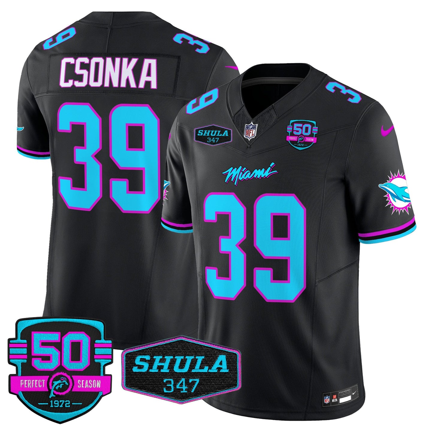 Dolphins "Miami Vice" Shula 347 & 50th Perfect Season Patch Vapor Limited Jersey  - All Stitched