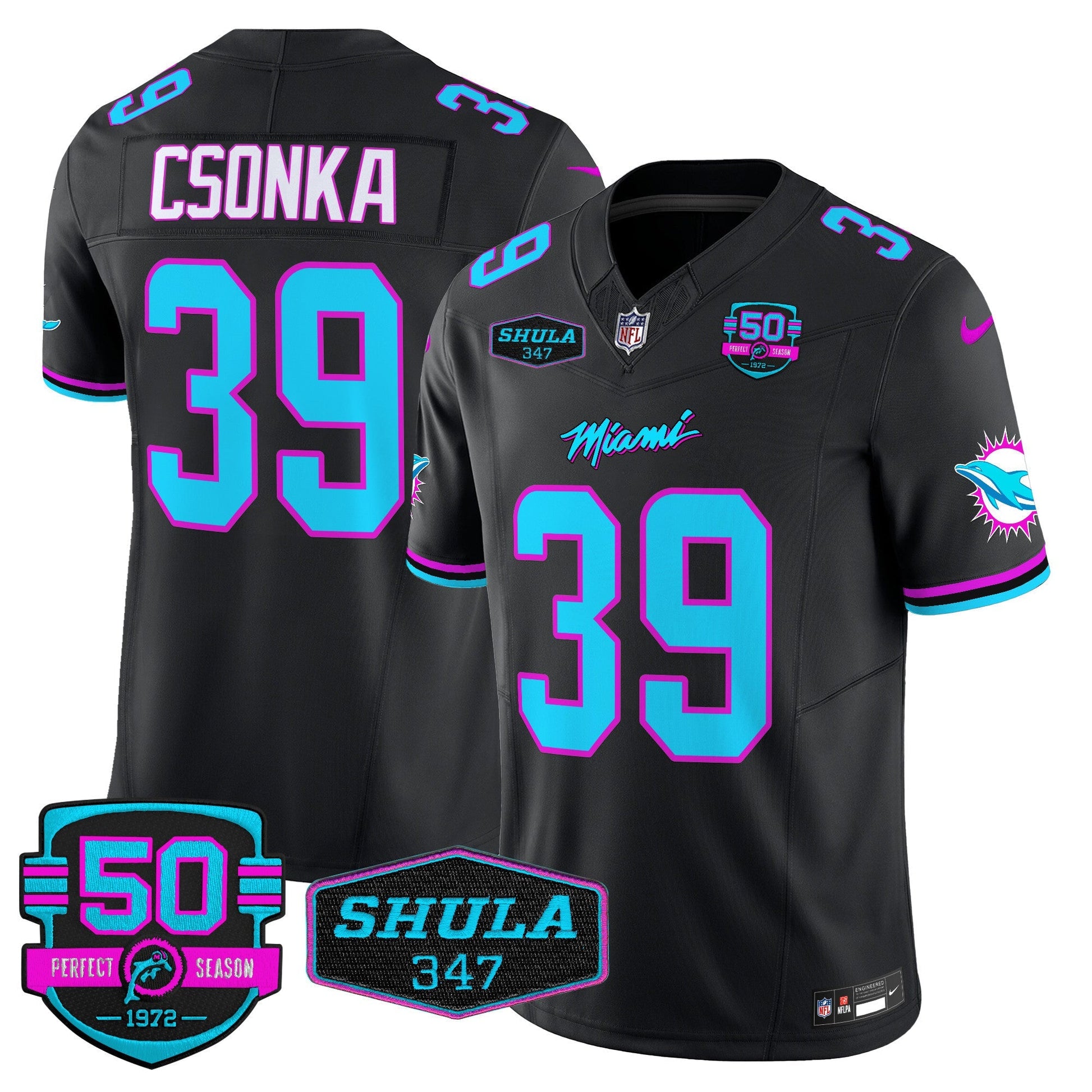 Dolphins "Miami Vice" Shula 347 & 50th Perfect Season Patch Vapor Limited Jersey  - All Stitched