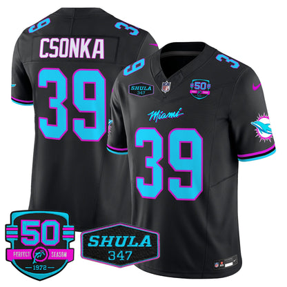 Dolphins "Miami Vice" Shula 347 & 50th Perfect Season Patch Vapor Limited Jersey  - All Stitched