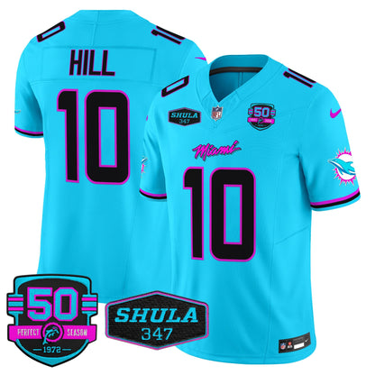 Dolphins "Miami Vice" Shula 347 & 50th Perfect Season Patch Vapor Limited Jersey  - All Stitched