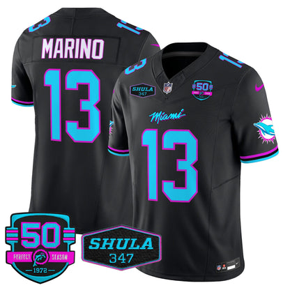 Dolphins "Miami Vice" Shula 347 & 50th Perfect Season Patch Vapor Limited Jersey  - All Stitched