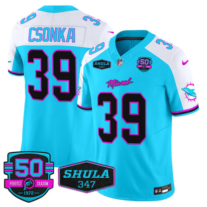 Dolphins "Miami Vice" Shula 347 & 50th Perfect Season Patch Vapor Limited Jersey  - All Stitched