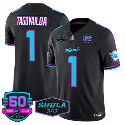 Dolphins "Miami Vice" Shula 347 & 50th Perfect Season Patch Vapor Limited Jersey  - All Stitched