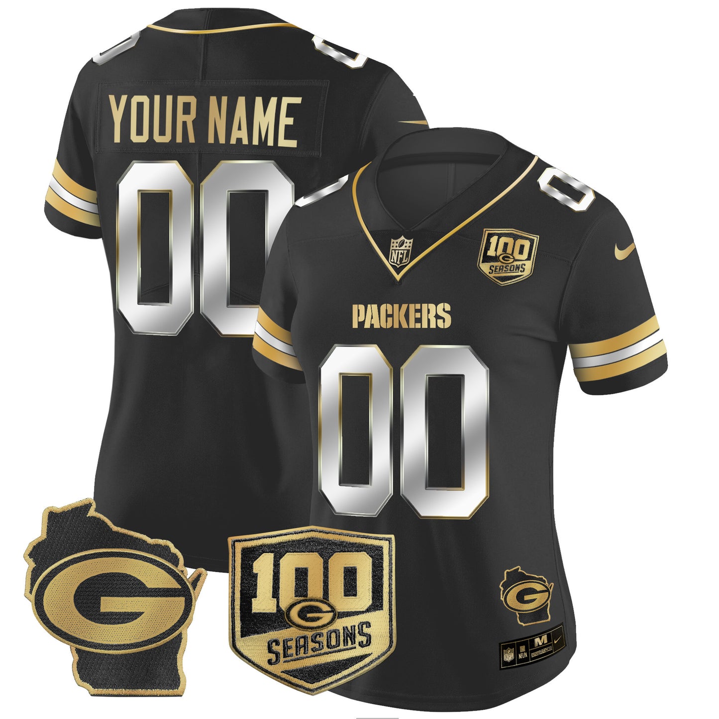 Green Bay Packers 100th Season & Home Patch Gold Vapor Limited Custom Jersey – All Stitched