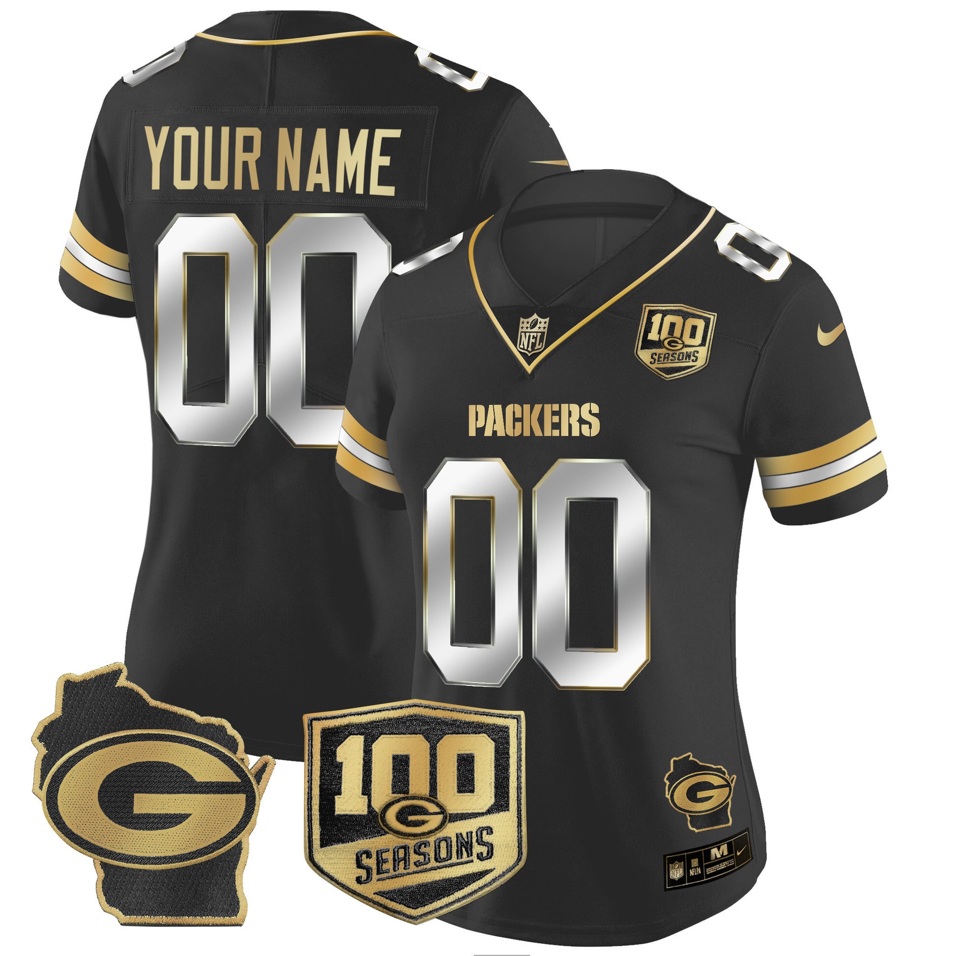 Green Bay Packers 100th Season & Home Patch Gold Vapor Limited Custom Jersey – All Stitched