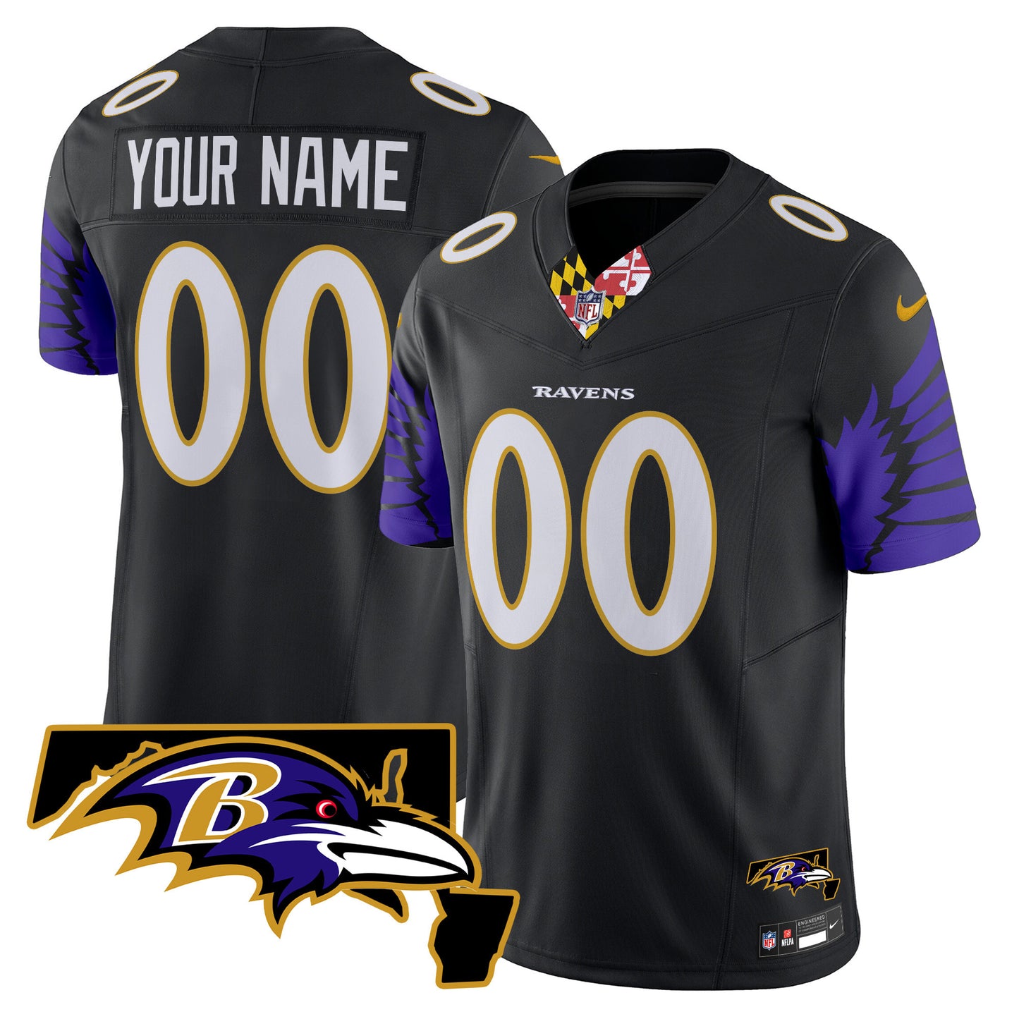 Ravens Maryland Patch Vapor Limited Custom Jersey V2 - All Stitched