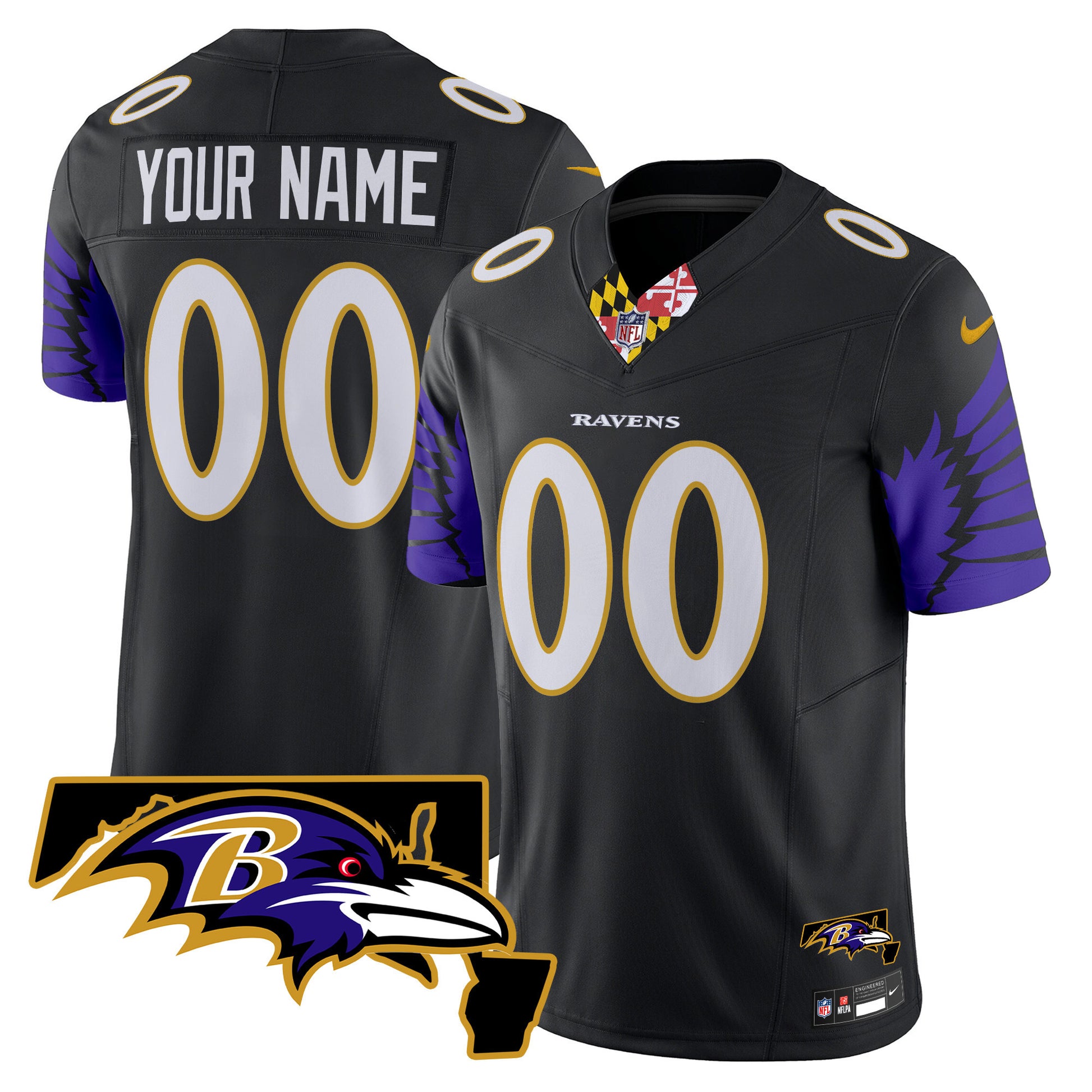 Ravens Maryland Patch Vapor Limited Custom Jersey V2 - All Stitched
