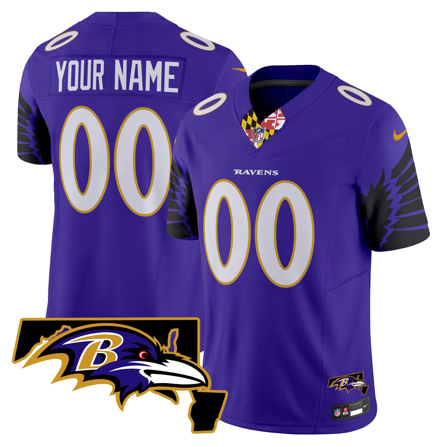 Ravens Maryland Patch Vapor Limited Custom Jersey V2 - All Stitched