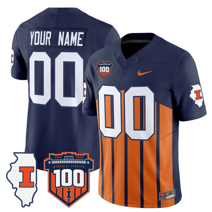 Illinois Fighting Illini 100th Memorial Stadium Patch Vapor Limited Custom Jersey - All Stitched